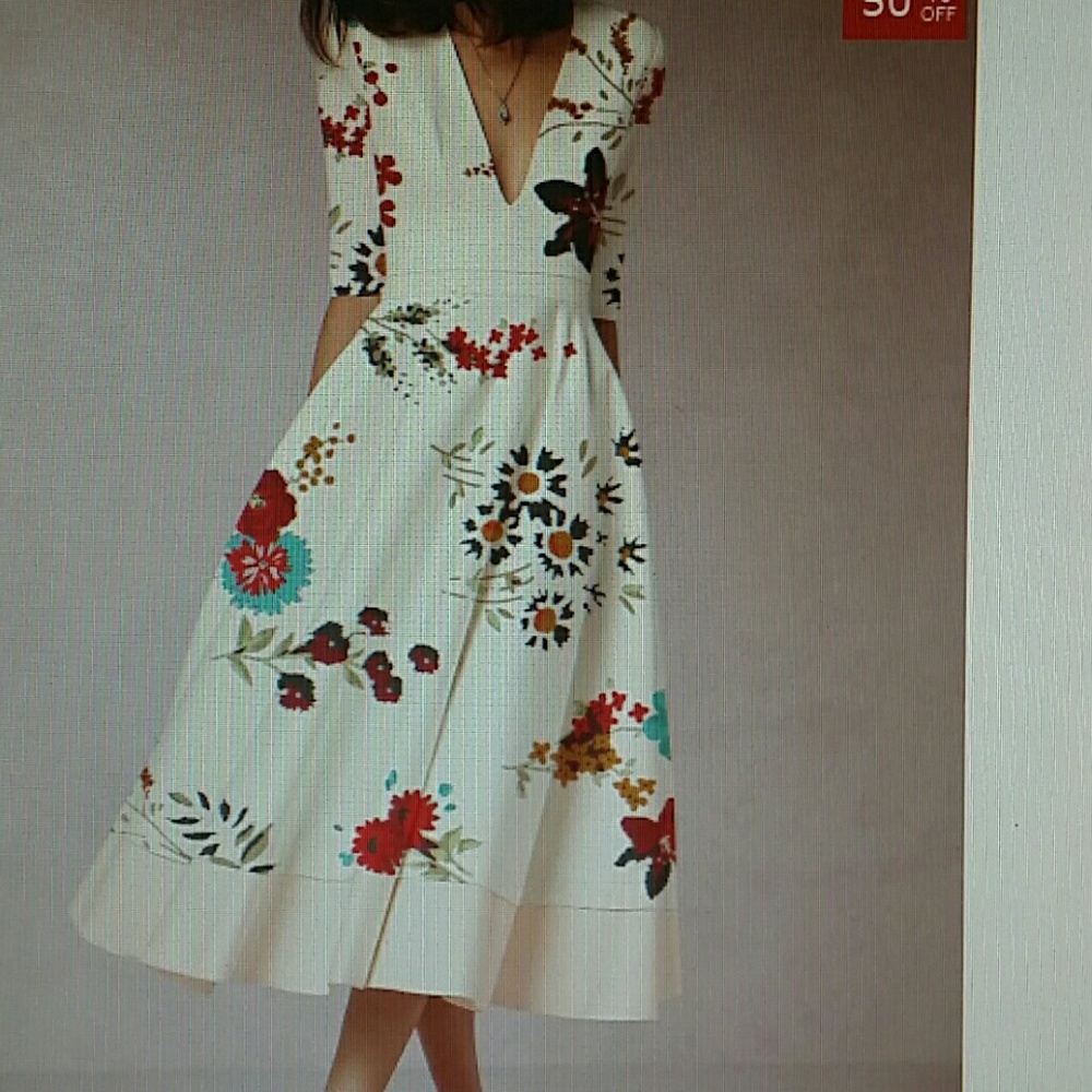 V-neck Printed Skater skirt dress